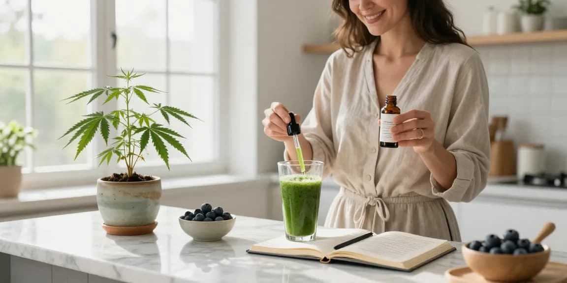 Ministry cannabis natural wellness scene with CBD oil tincture and fresh hemp for a healthy lifestyle.