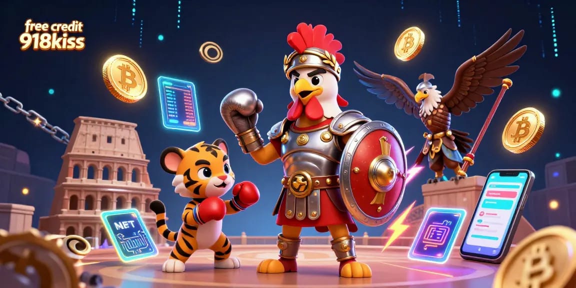 Try your luck with free credit 918kiss in this vibrant casino scene, featuring dynamic characters and casino elements.