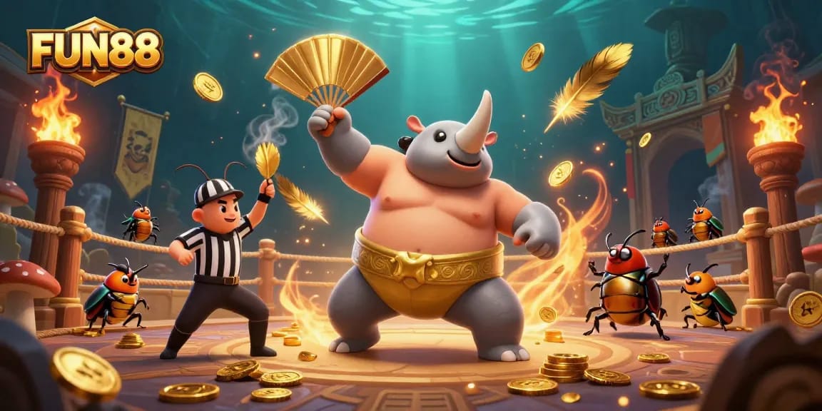 Engage with FUN88's thrilling online casino world, featuring dynamic betting champions and animated game elements.