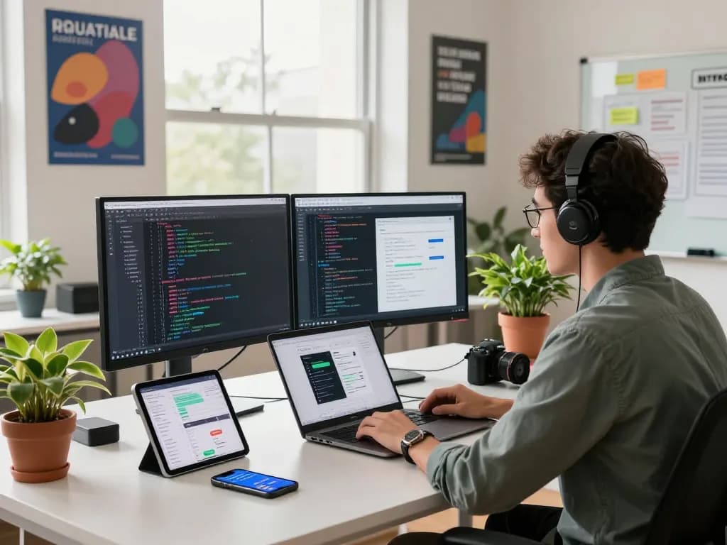 OpenClaw personal AI assistant development workspace with dual monitors and natural light.
