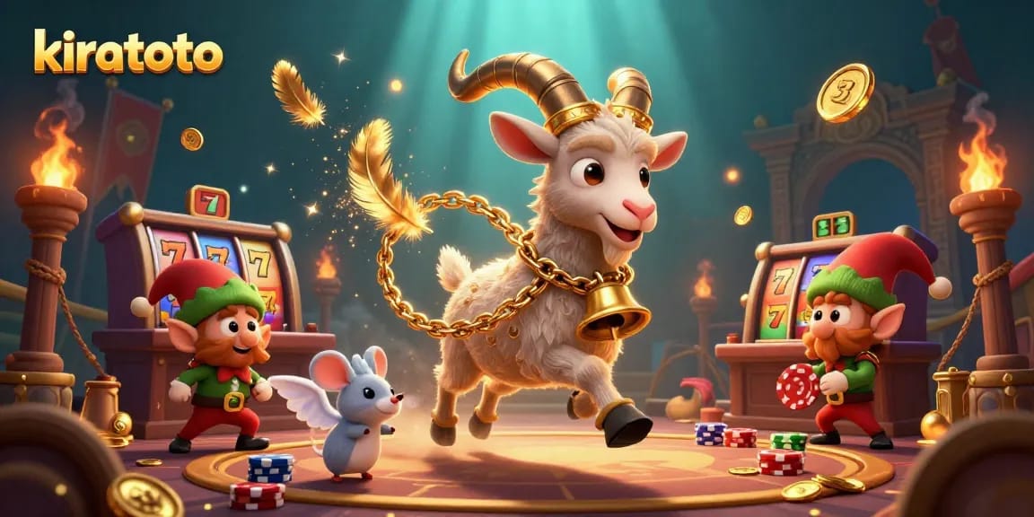 Engage in thrilling kiratoto games as the festive Krampus goat oversees a chaotic casino scene.