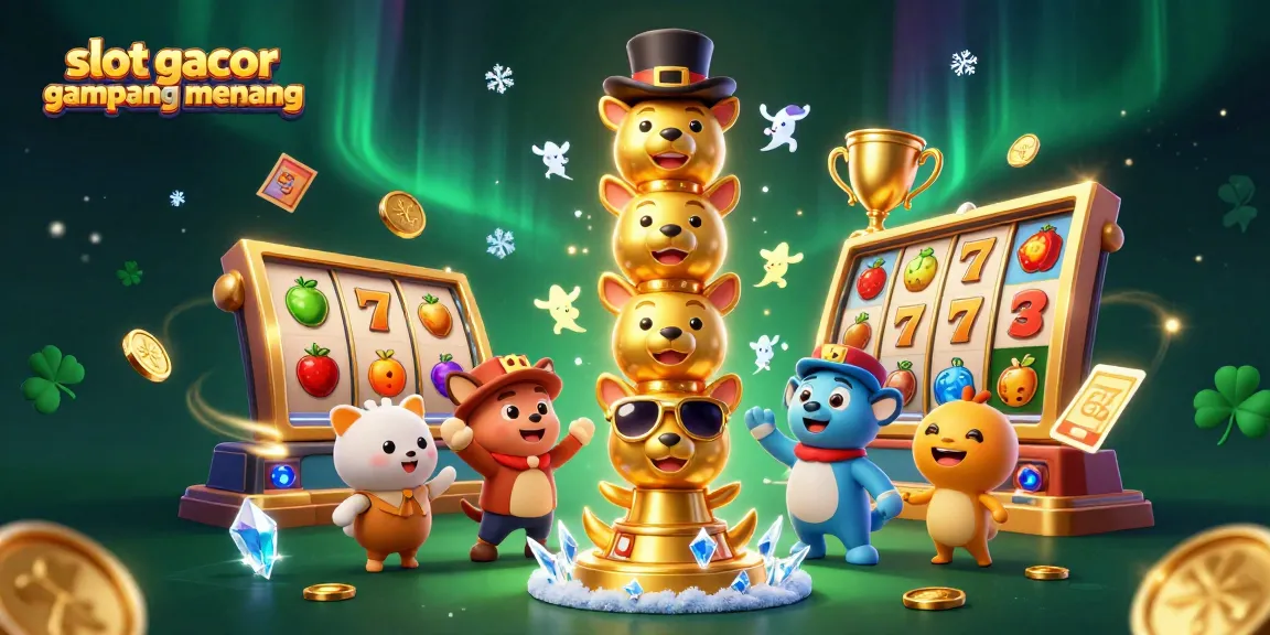 Memenangkan slot gacor gampang menang dengan simbol buah dan elemen kasino lainnya yang mengelilingi totem emas.