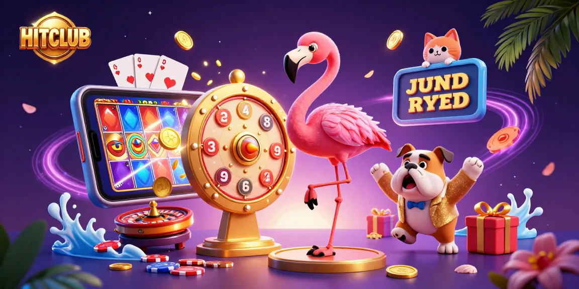Spin to win with HITCLUB's dynamic illustration of a prize wheel and excited players in a vibrant casino atmosphere.