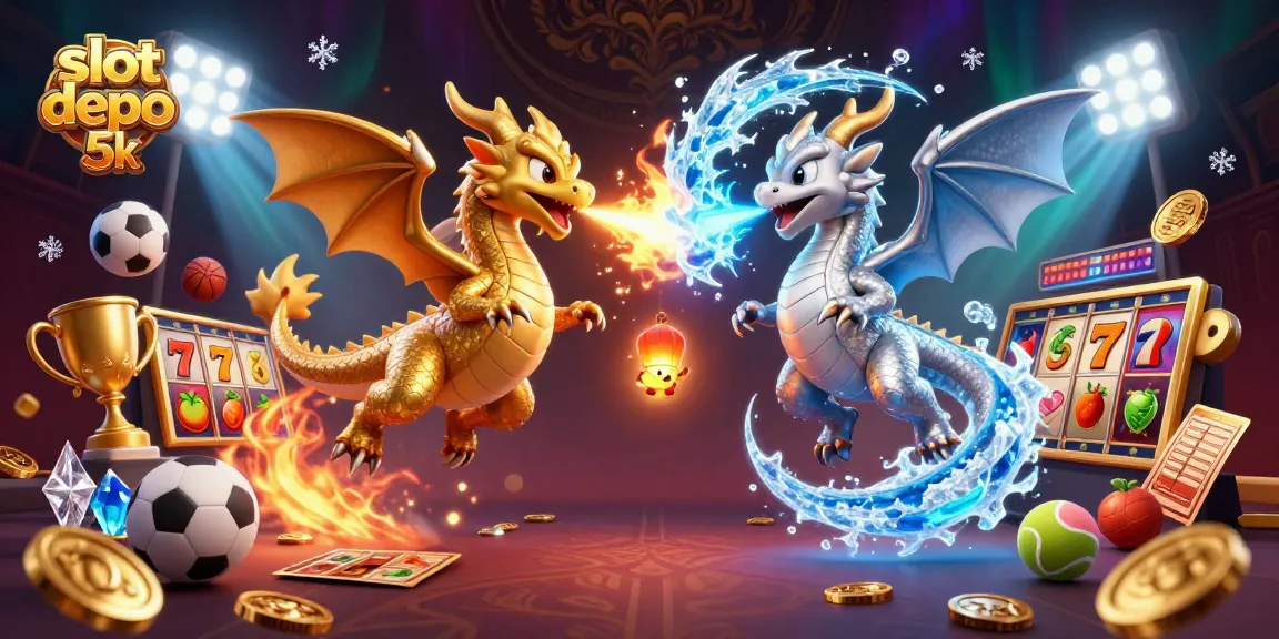 Experience slot depo 5k with thrilling dragons and dynamic gaming elements in a captivating illustration.
