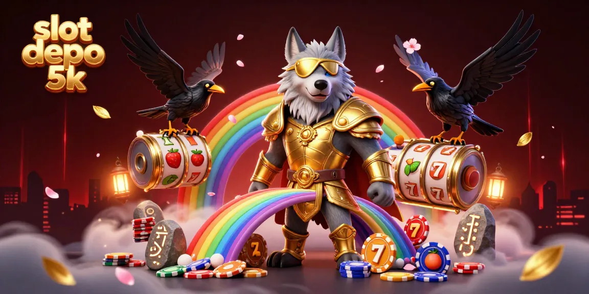 Engage with slot depo 5k and unlock winning potential through a vibrant casino-themed illustration.