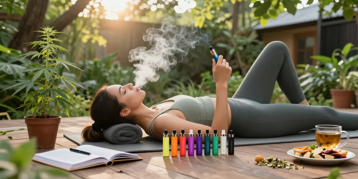 Bang King 250K 4-in-1 disposable vape with herbal tea and natural wellness elements in a serene outdoor setting.