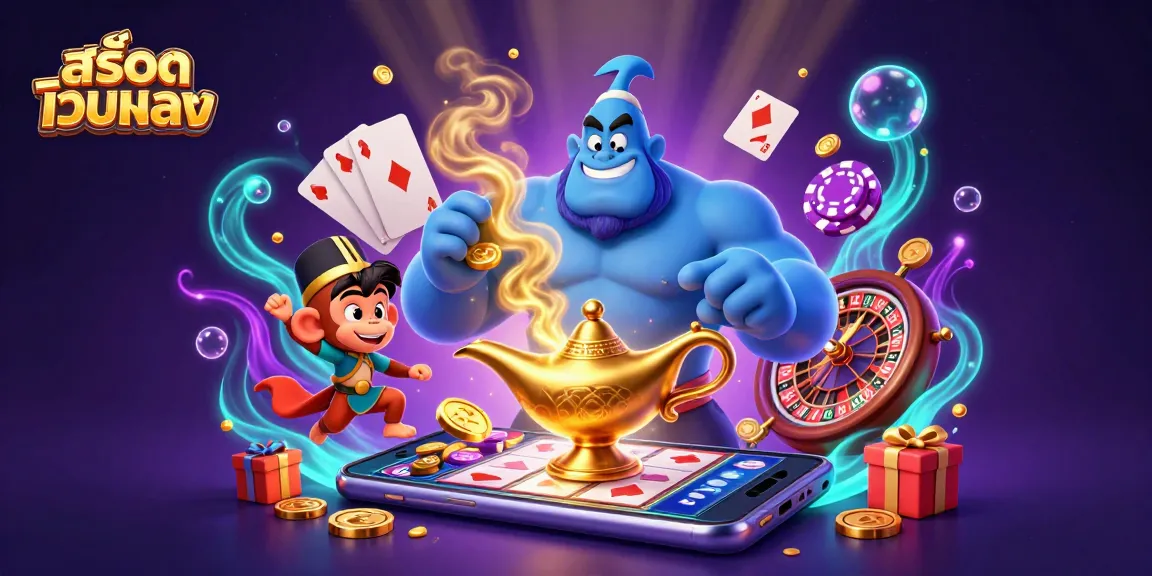 Experience thrilling สล็อตเว็บตรง slots with vibrant graphics, golden coins, and a rich casino atmosphere.