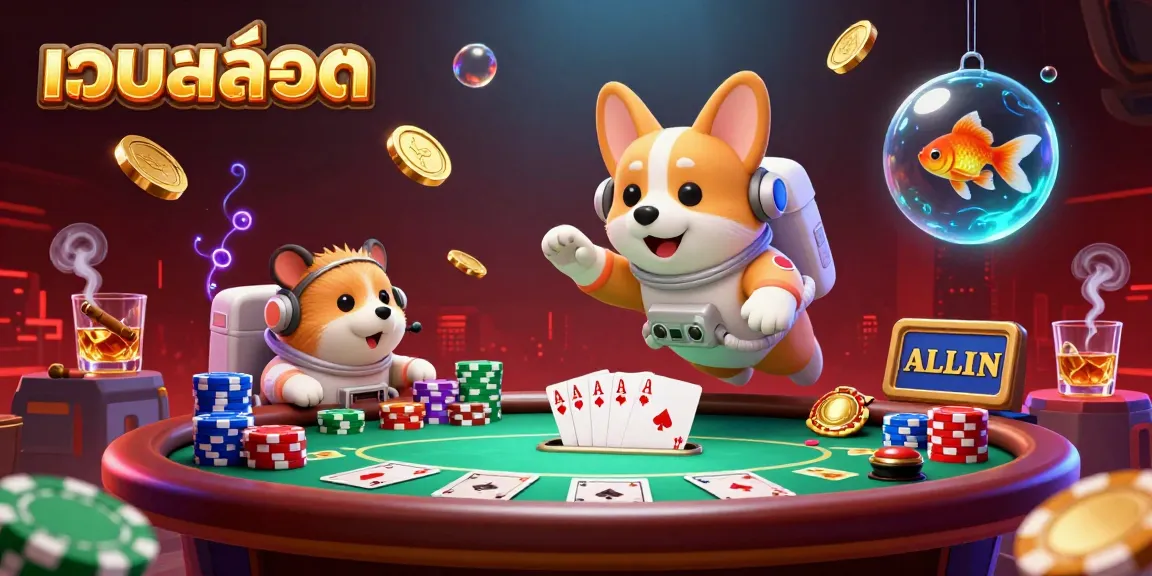 Engage with the vibrant เว็บสล็อต scene featuring a cartoon corgi astronaut in a space casino.