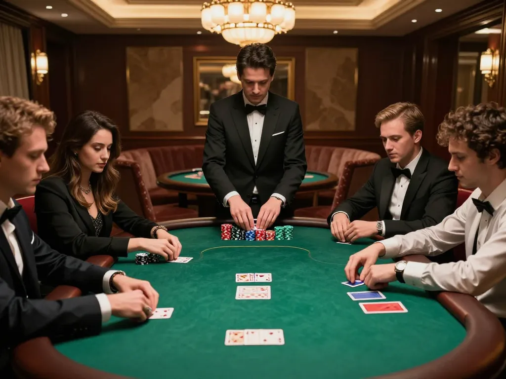 Intense focus on keo nha cai in a high-stakes poker game with players strategizing.
