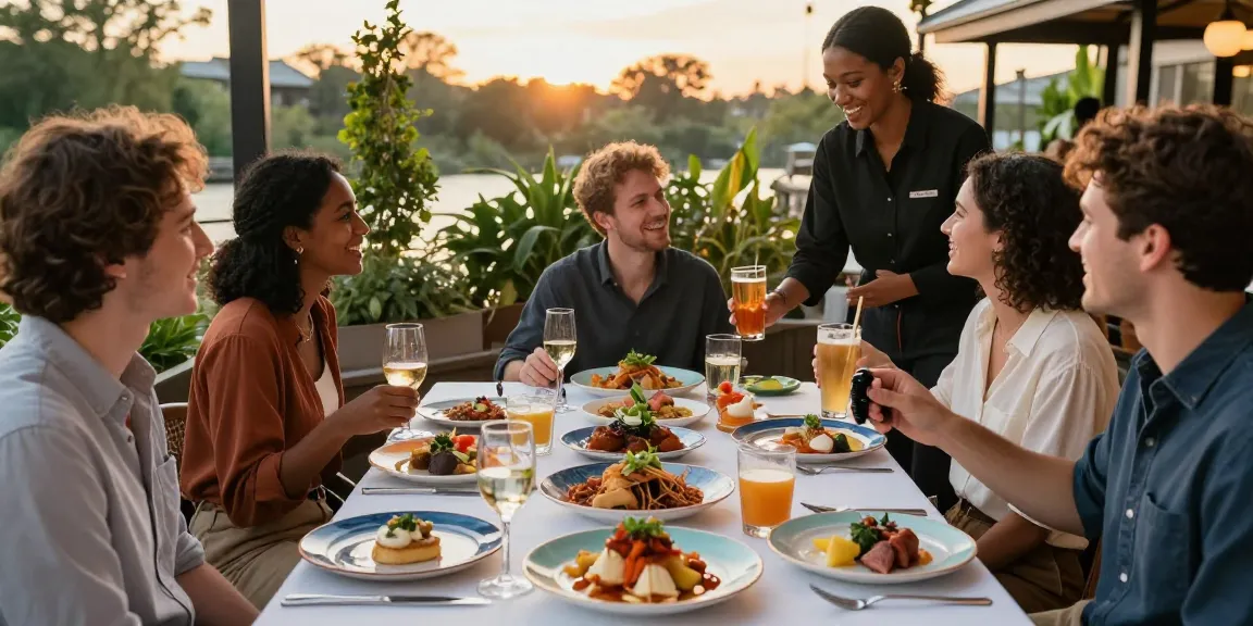 Experience the rokok88 link alternatif at River City Restaurant with friends enjoying a vibrant dining scene.