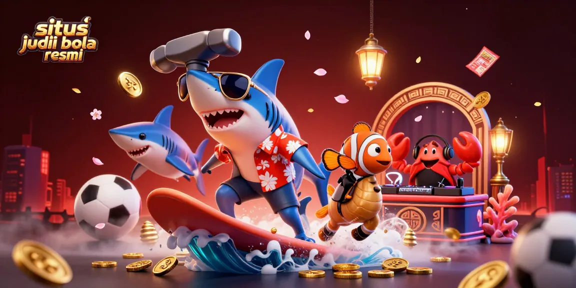 Engage with situs judi bola resmi by surfing through a wave of gold coins alongside a playful shark!