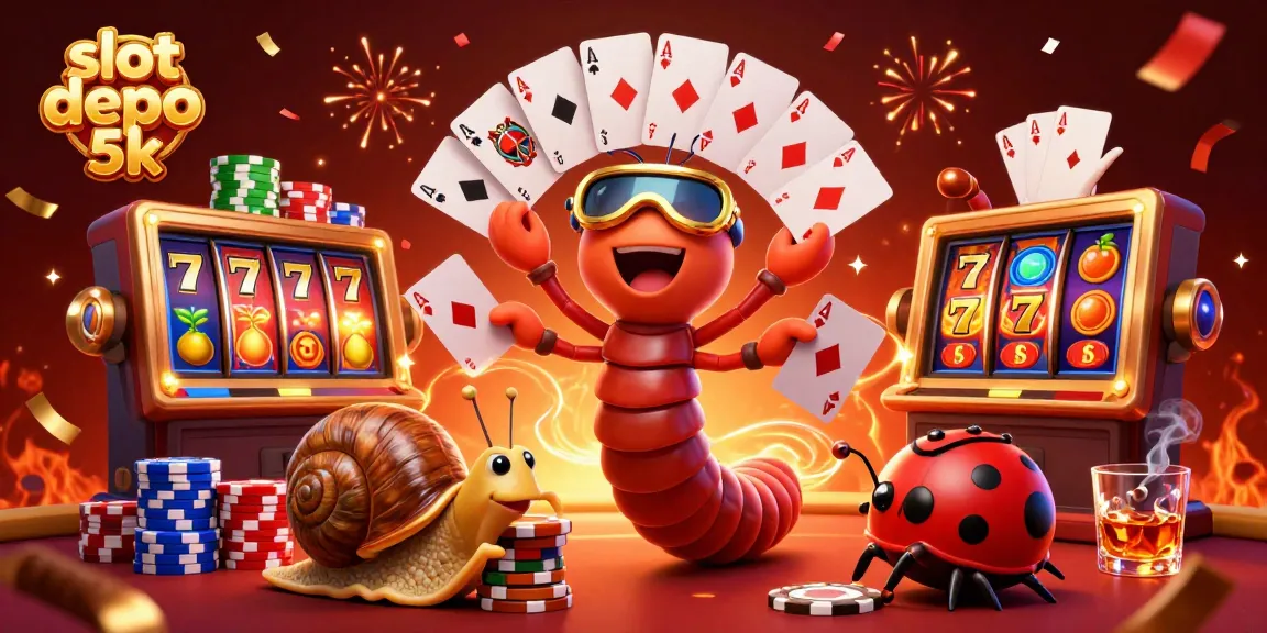 Engage in thrilling slot depo 5k gameplay with a dynamic casino scene featuring a millipede dealer and vibrant game elements.