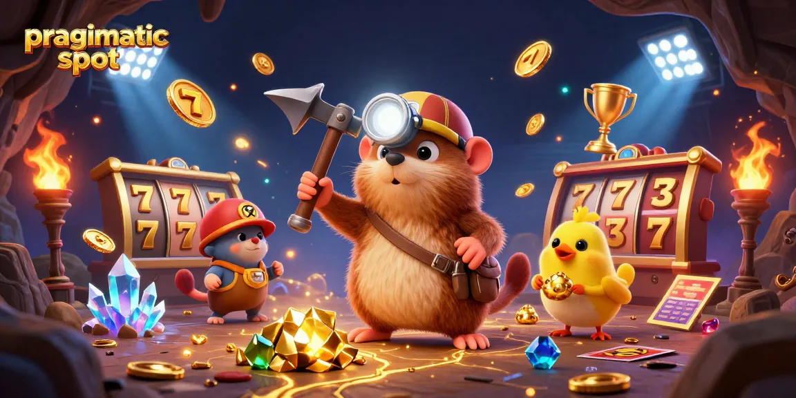 Engage with pragmatic slot gameplay featuring a treasure hunter mole mining gems in a dynamic casino scene.