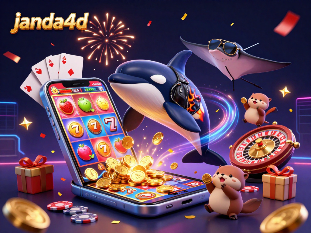 Engage in thrilling gaming action with janda4d's vibrant 3D illustration featuring vibrant sea creatures and casino elements.