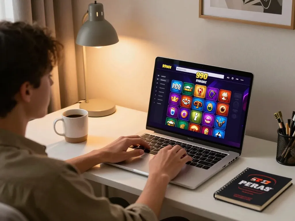 Engaging online casino gameplay at 99win with cozy home setup and vibrant atmosphere