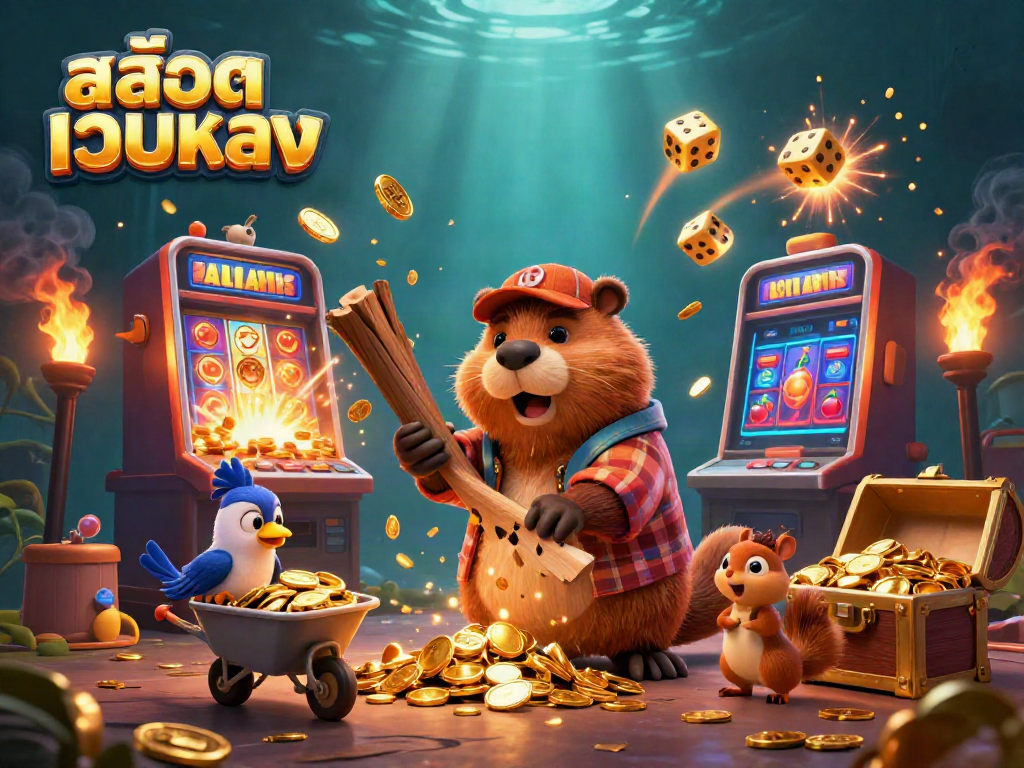 Experience สล็อตเว็บตรง with vibrant characters collecting golden coins in a thrilling 3D casino scene.