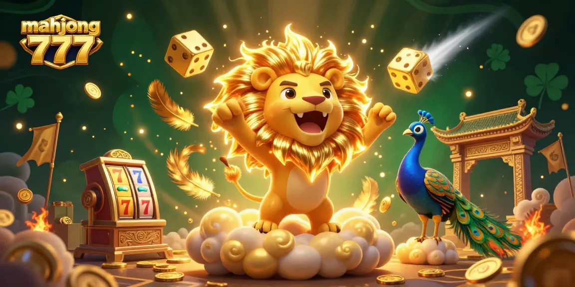 Engage with mahjong 777 slots as golden lion and dynamic dice illuminate the scene.