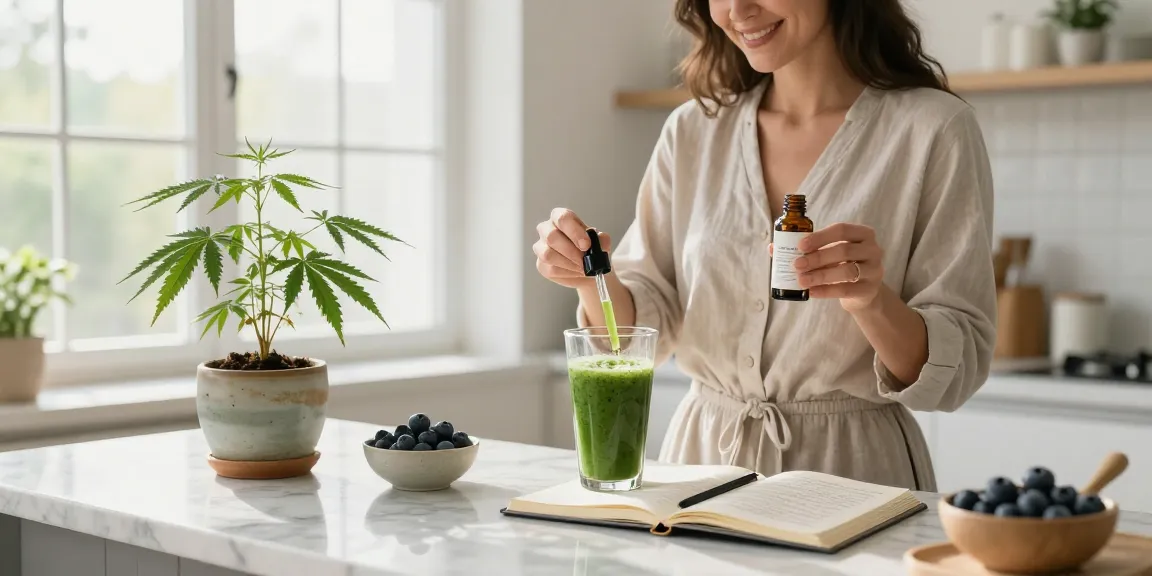 Ministry cannabis natural wellness scene with CBD oil tincture and fresh hemp for a healthy lifestyle.
