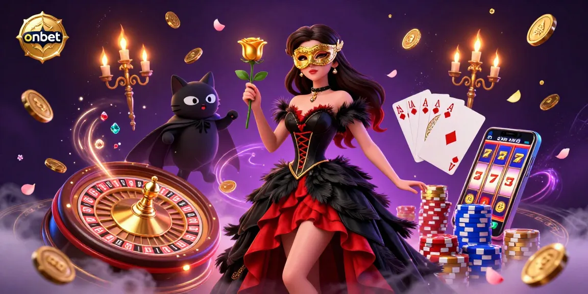 Experience thrilling gameplay at onbet casino, featuring vibrant characters, slot machines, and dynamic casino elements.