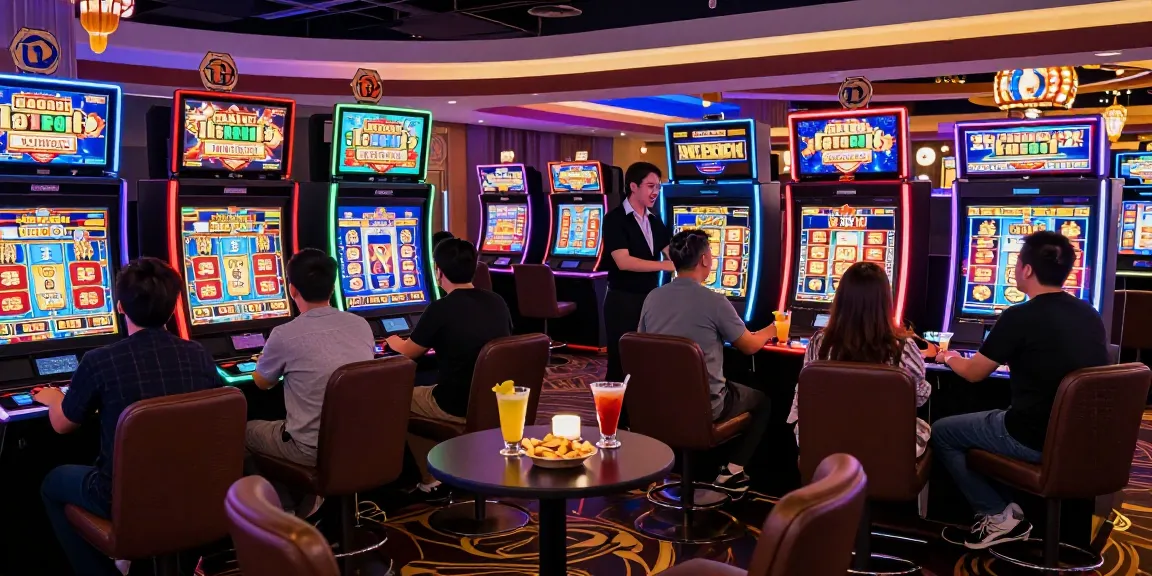 Players enjoying slot gacor games in a vibrant online casino atmosphere with colorful lights and engaging gameplay.