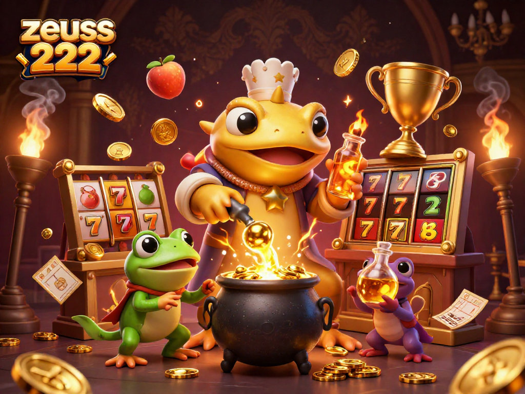 Engage with zeus 222 slot gameplay featuring a golden salamander alchemist amidst dynamic casino elements.