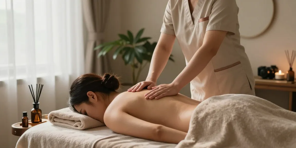 Relaxing Swedish massage in serene spa environment with therapist and natural light.