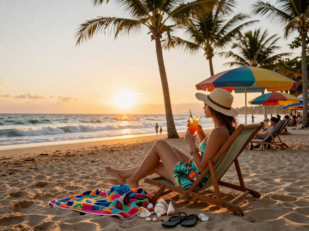 rokok88 travel scene at sunset with person enjoying relaxing beach atmosphere