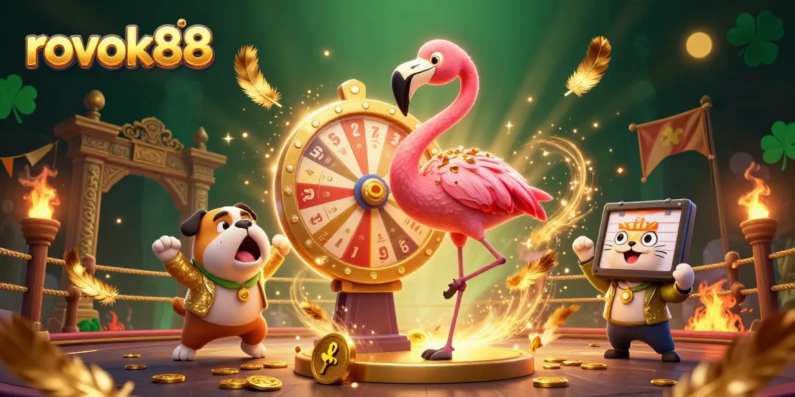 Engage with rokok88's thrilling casino experience through vibrant cartoon characters in an electrifying setting.