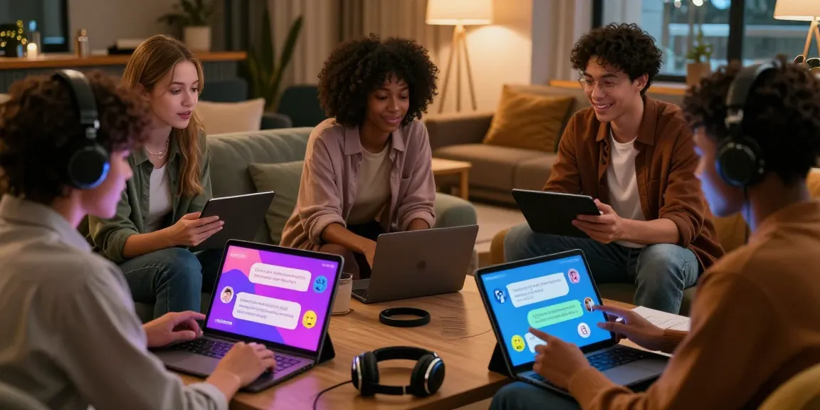 Interactive NSFW chat bot dialogue displayed on modern devices in a cozy lounge setting.