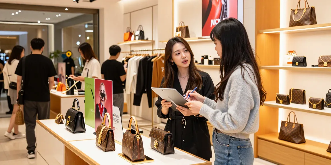 Shoppers exploring luxury items at a 레플리카 쇼핑몰, featuring curated displays of high-quality replicas.