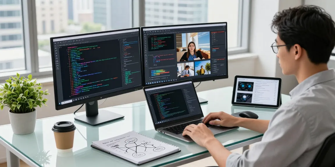 AI detector analysis in a modern workspace with dual monitors and algorithms.