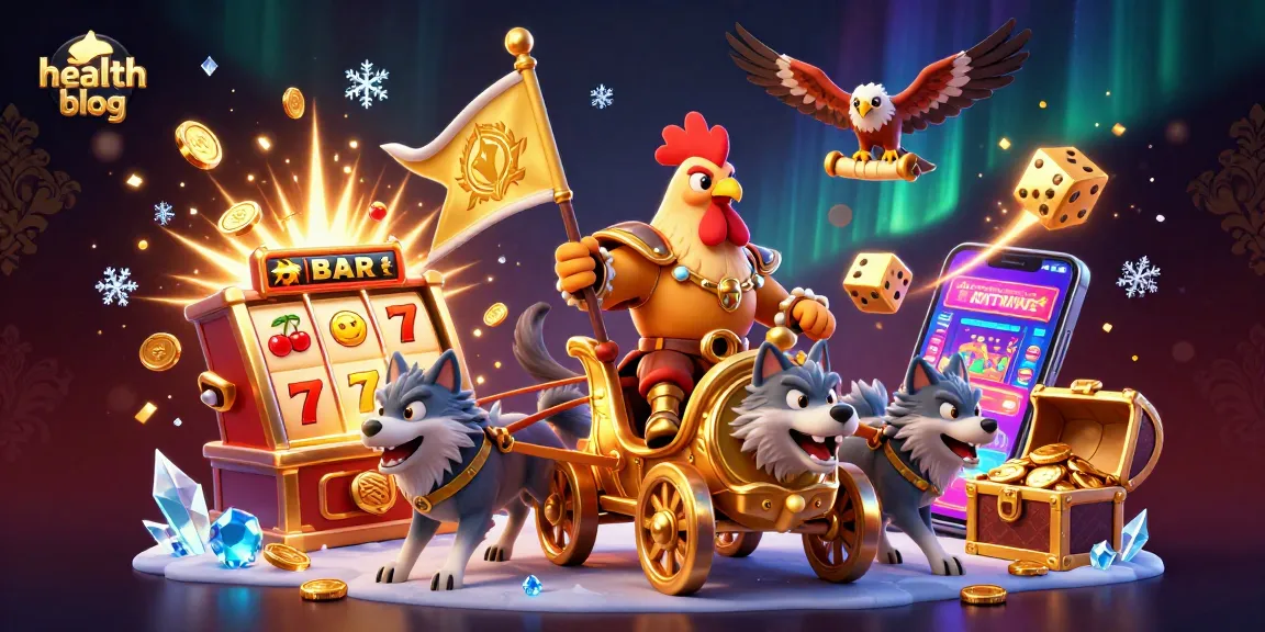 Engaging health blog illustration featuring a rooster warlord, slot machines, and golden treasures.