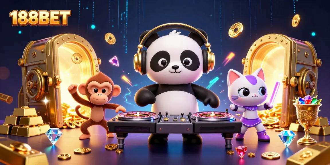 Experience thrilling gameplay at 188BET casino with dynamic characters dancing amidst a treasure-filled scene.