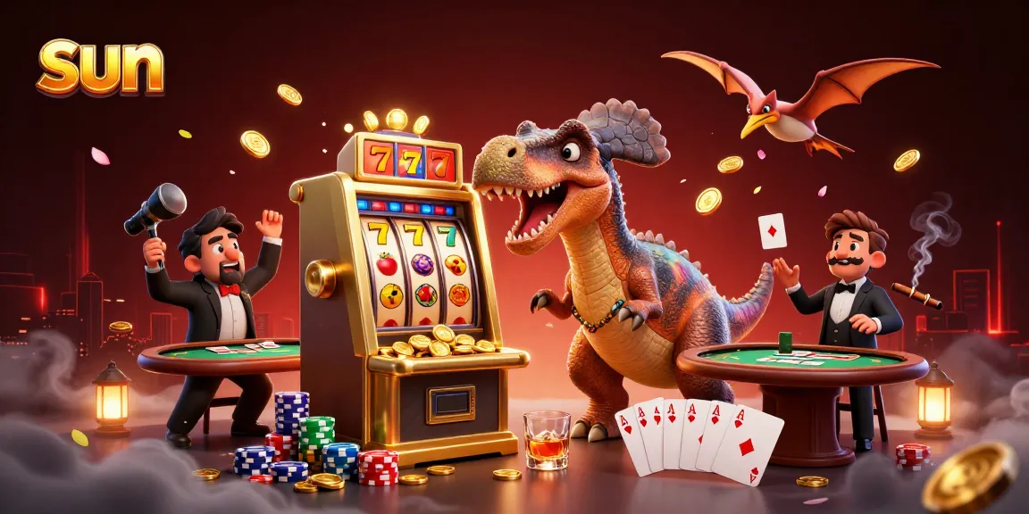 Catch the sun's glow with vibrant casino illustrations showcasing a pachycephalosaurus jackpot headbutt.