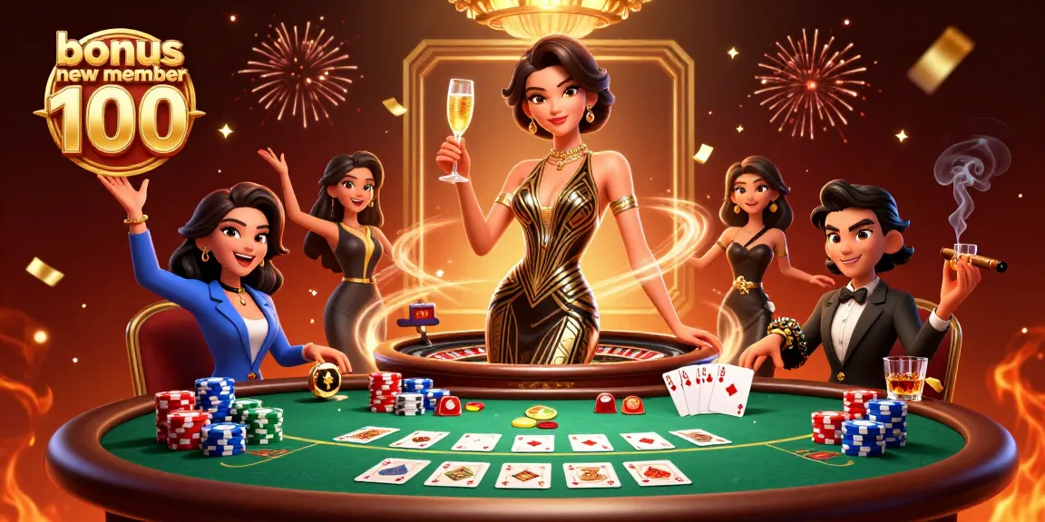 Engage with the exciting bonus new member 100 offer, featuring glamorous casino elements.