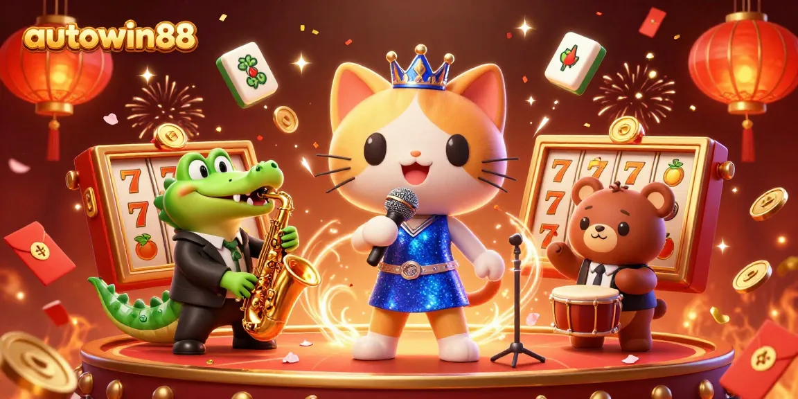 Experience the excitement of winning with autowin88's vibrant casino illustrations featuring lively characters and gaming elements.