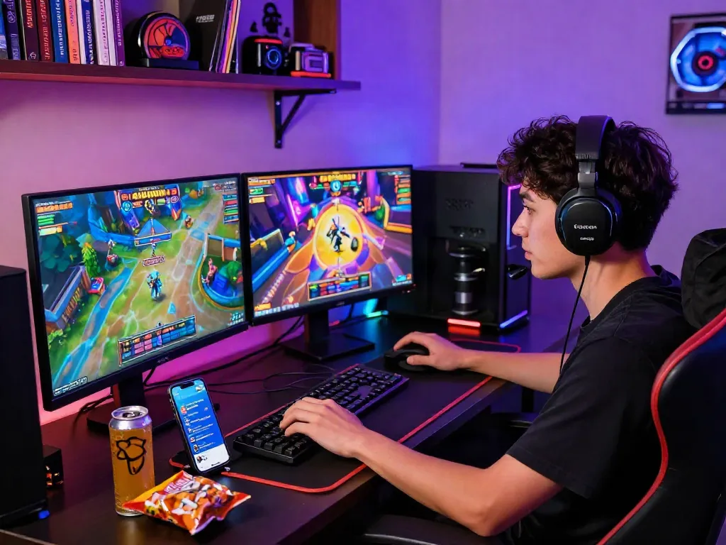 Player enjoying slot gacor on a vibrant gaming setup with colorful graphics.