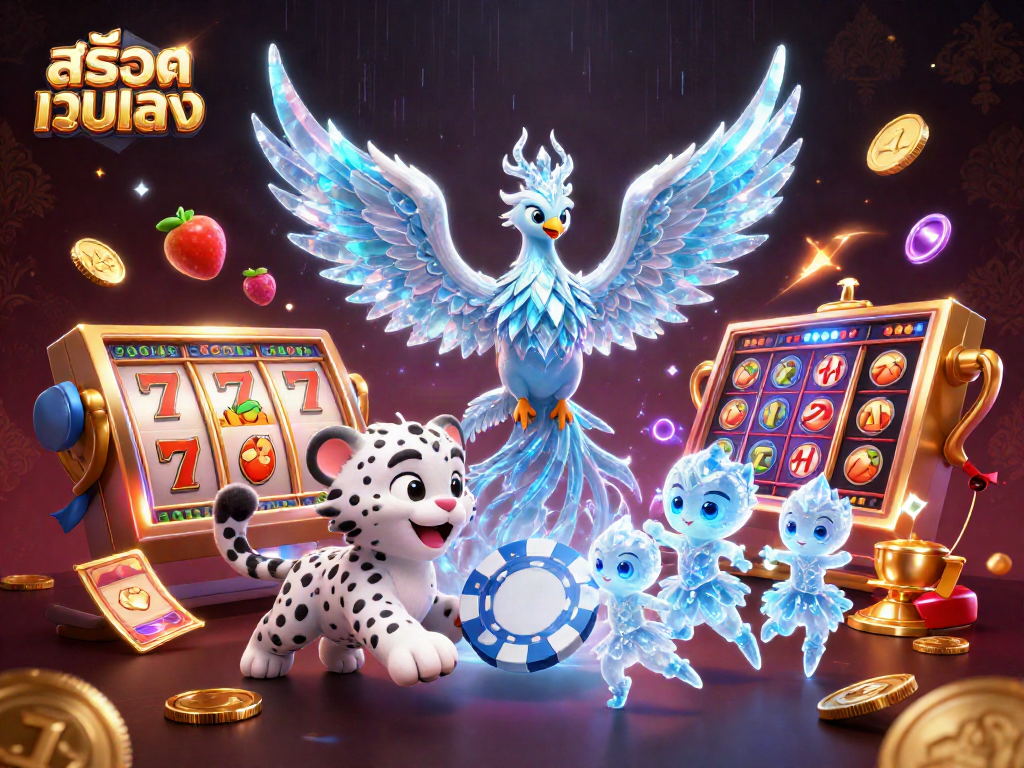 Win big with สล็อตเว็บตรง in this vibrant casino scene featuring fantasy characters and dynamic elements.