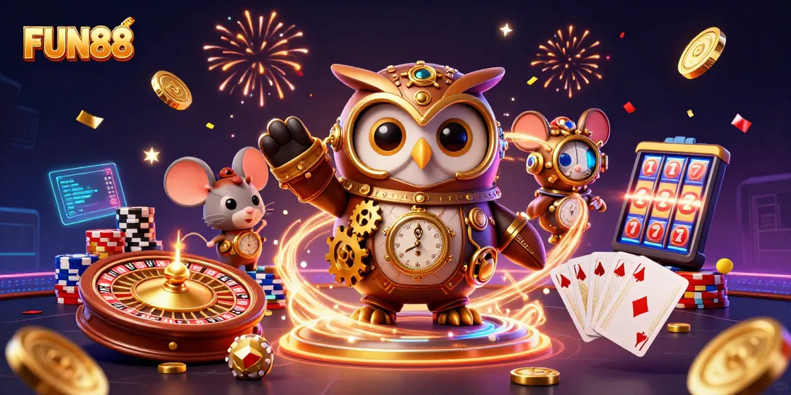 Experience FUN88's thrilling casino adventure with vibrant characters and winning games in a dynamic atmosphere.