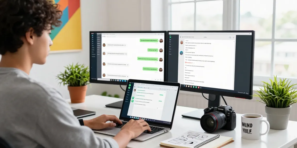 Conversational scene highlighting WhatsApp電腦版 on a laptop in a home office setting, embodying remote work efficiency.