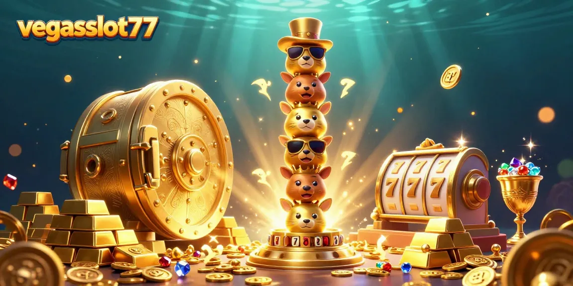 Spin and win with vegasslot77 featuring vibrant casino elements and a lively golden totem pole.