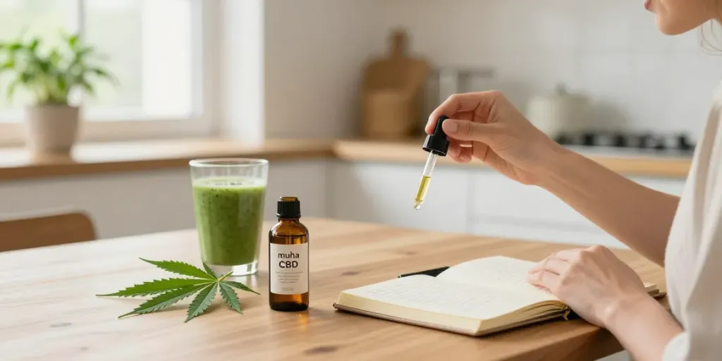 Experience the organic benefits of muha CBD oil in a vibrant morning wellness routine.