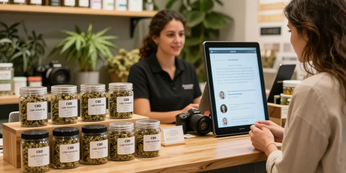 Premium CBD flower UK products displayed in a modern shop setting.