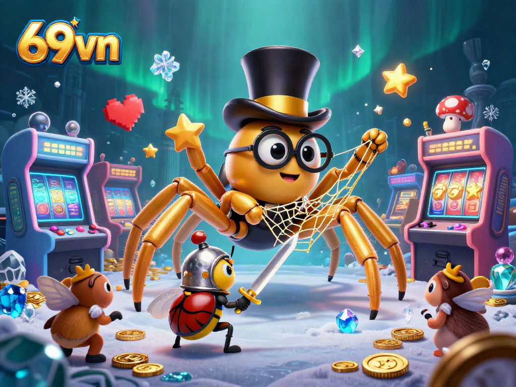 Experience thrilling wins at 69vn with a vibrant illustration featuring a golden tarantula and beetle knight.