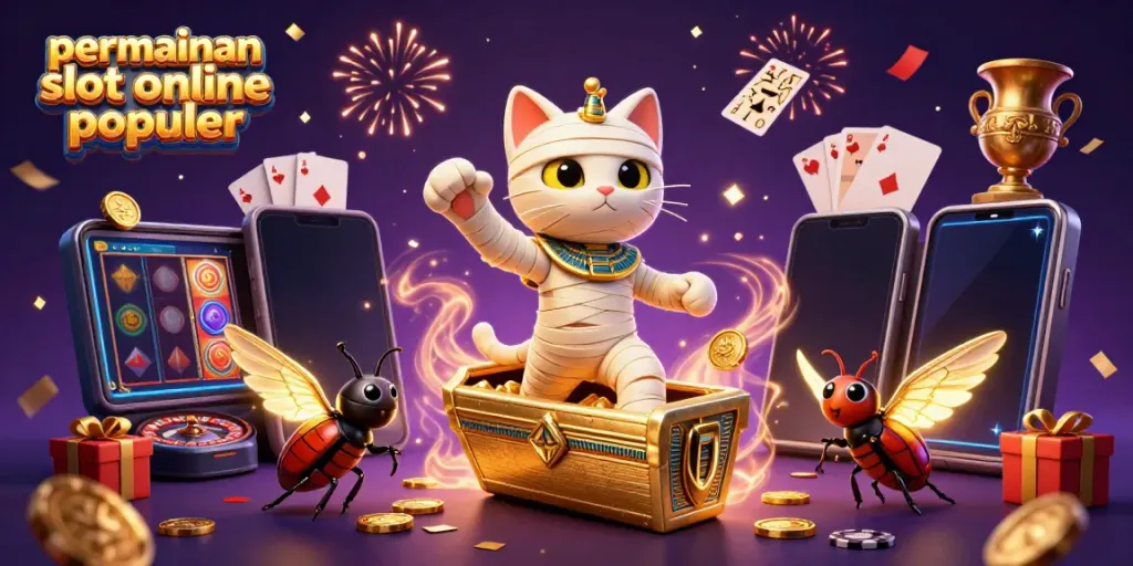 Permainan slot online populer memikat dengan karakter kucing mumi dan scarab di kasino piramida.