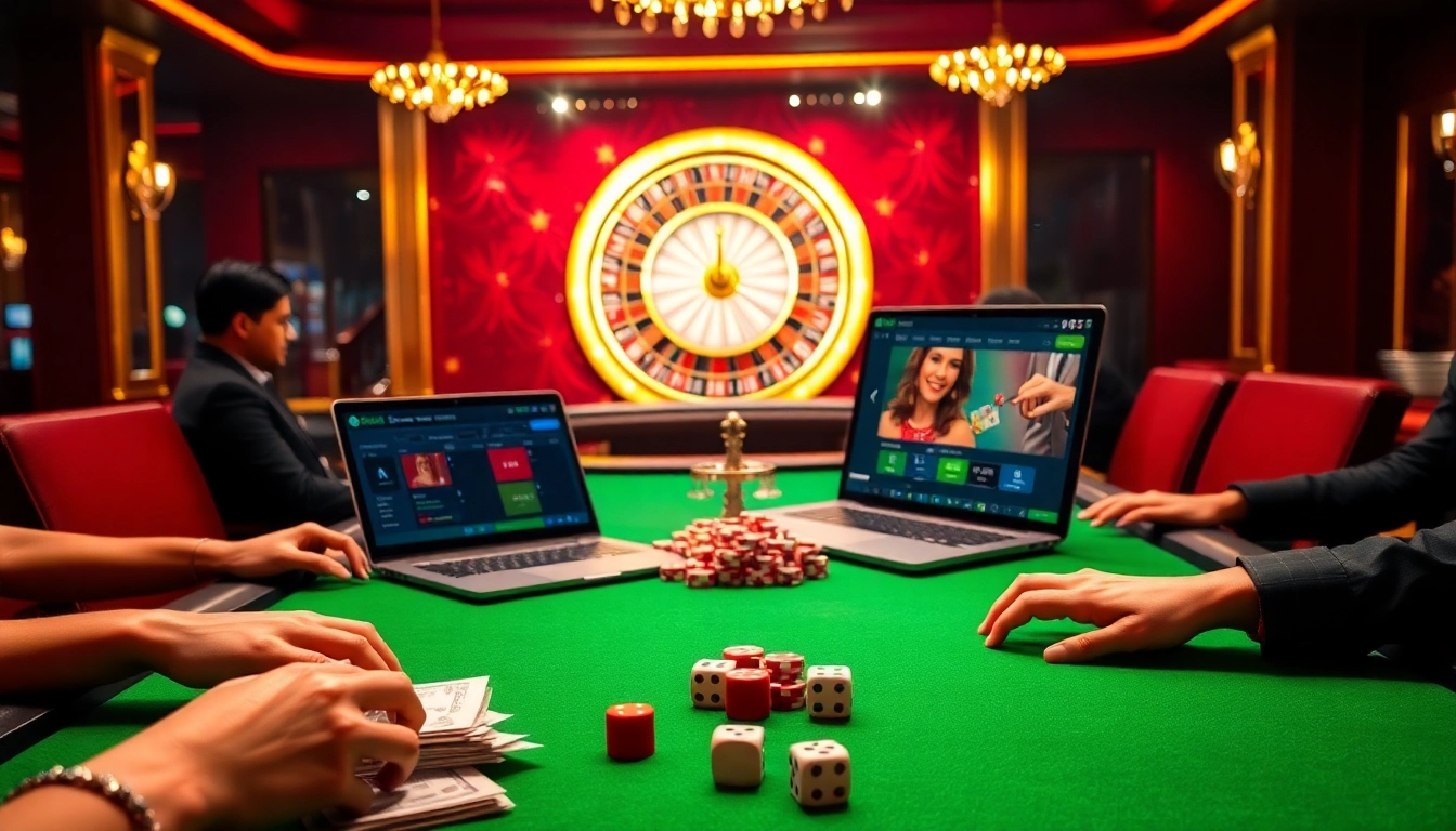 Experience the excitement of gambling at RR88 with poker chips and a spinning roulette wheel.